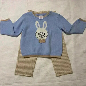 NWOT Wonder Nation, Boys Easter Bunny Blue & Tan Sweater & Pants Set, Si…